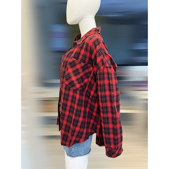 FANTASTIC FAWN Embellished red and black oversized flannel S M L - Picture 6 of 12